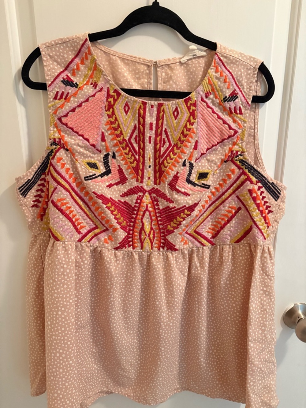 Embroidered Pink Sleeveless Top